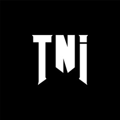 TNI letter logo design for technology company. TNI logo design black and white color combination. TNI logo, TNI vector, TNI design, TNI icon, TNI alphabet. TNI typography logo design.