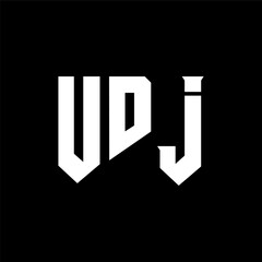 Obraz premium UDJ letter logo design for technology company. UDJ logo design black and white color combination. UDJ logo, UDJ vector, UDJ design, UDJ icon, UDJ alphabet. UDJ typography logo design.