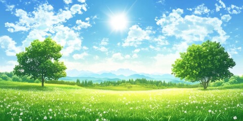 Fototapeta premium Peaceful countryside surrounded by lush greenery