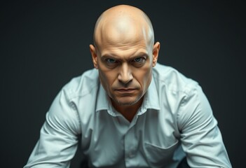 Obraz premium Portrait of a bald man with a stern expression