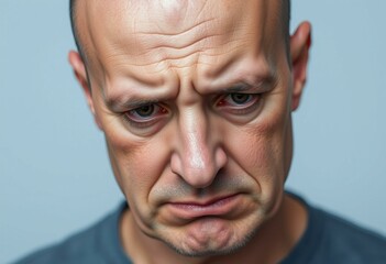 Portrait of a bald man with a worried expression