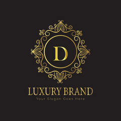Letter Luxury brand logo design with a royal gold crown emblem and elegant typography
