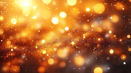 Abstract festive background. Golden, brown bokeh lights create warm, elegant glow. Blurred lights give dreamy, magical atmosphere. Perfect for holiday celebration designs. Suitable for backgrounds in