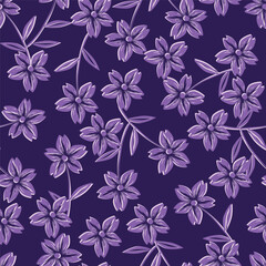 Beautiful little flower pattern on purple background. Sweet flower pattern is perfect for dress.