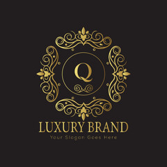 Letter Luxury brand logo design with a royal gold crown emblem and elegant typography
