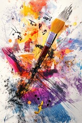 Obraz premium Abstract painting with a paintbrush and musical notes