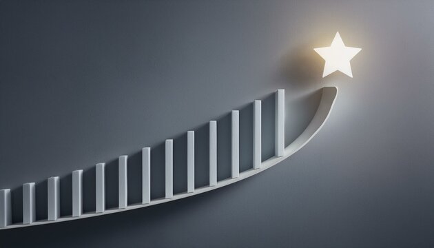 A graph rising along a rounded curve with a shining star at the end of the curve - Powered by Adobe