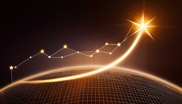 A graph rising along a rounded curve with a shining star at the end of the curve - Powered by Adobe