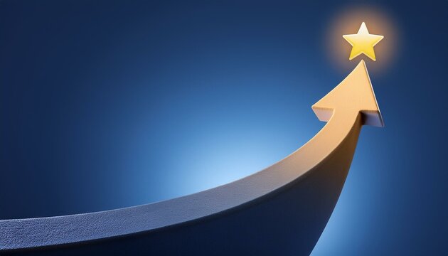 A graph rising along a rounded curve with a shining star at the end of the curve