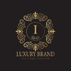 Letter Luxury brand logo design with a royal gold crown emblem and elegant typography
