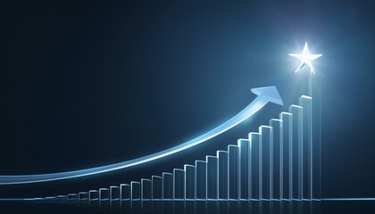 A graph rising along a rounded curve with a shining star at the end of the curve