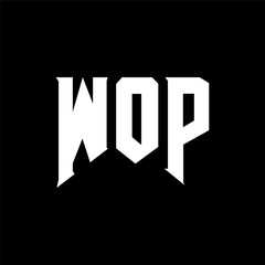 WOP letter logo design for technology company. WOP logo design black and white color combination. WOP logo, WOP vector, WOP design, WOP icon, WOP alphabet. WOP typography logo design.