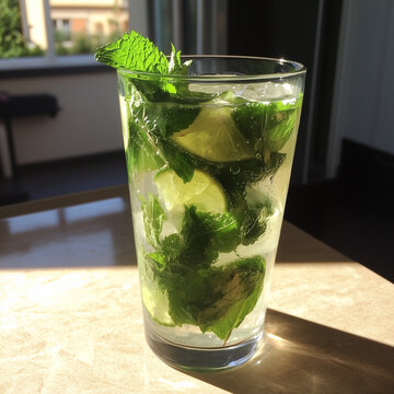 mojito cocktail on wood table, fresh mahito