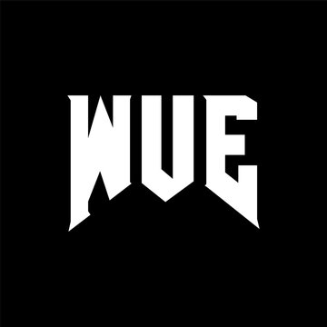 WUE letter logo design for technology company. WUE logo design black and white color combination. WUE logo, WUE vector, WUE design, WUE icon, WUE alphabet. WUE typography logo design.
