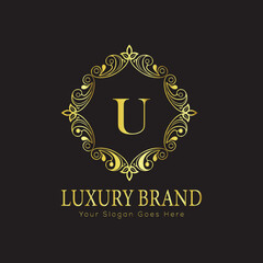 Letter Luxury brand logo design with a royal gold crown emblem and elegant typography
