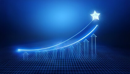 A graph rising along a rounded curve with a shining star at the end of the curve