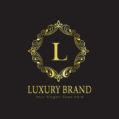Letter Luxury brand logo design with a royal gold crown emblem and elegant typography
