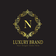 Letter Luxury brand logo design with a royal gold crown emblem and elegant typography
