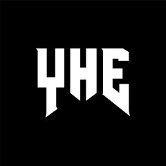YHE letter logo design for technology company. YHE logo design black and white color combination. YHE logo, YHE vector, YHE design, YHE icon, YHE alphabet. YHE typography logo design.