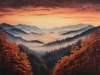 Fototapeta premium misty mountain range at sunrise