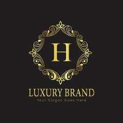 Letter Luxury brand logo design with a royal gold crown emblem and elegant typography
