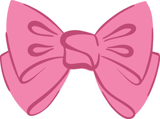 Hair ribbon bow illustration. Cute pink tie with knot for present decoration. Cartoon simple girly drawing of satin romantic accessory.
