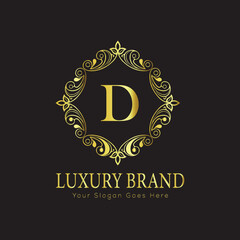 Letter Luxury brand logo design with a royal gold crown emblem and elegant typography

