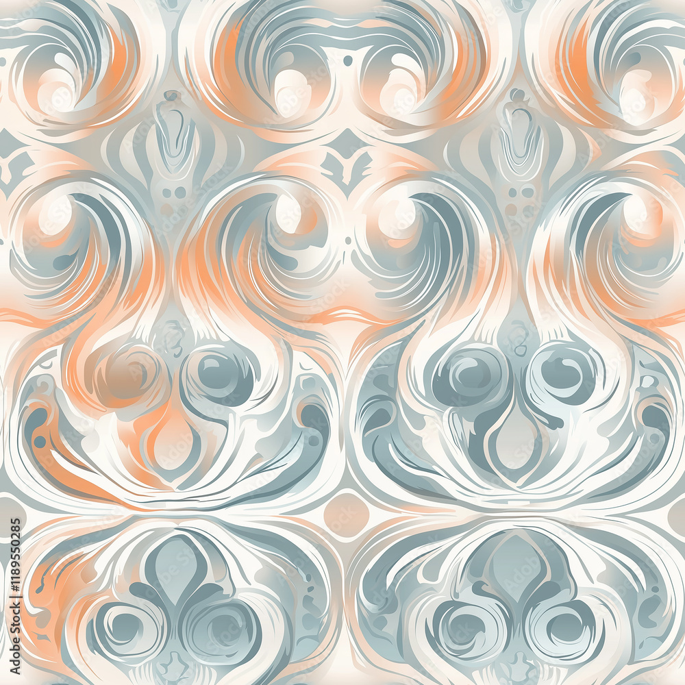 Poster swirling abstract pattern in soft blue and orange tones, creating an elegant and fluid design suitab