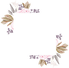 Pale Pink Peonies Frame, Watercolor, Hand-Draw Art