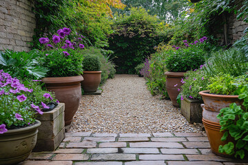 Fototapeta premium Garden Renovation with Empty Patio and Elegant Planters