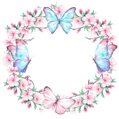 frame of butterfly with flowers