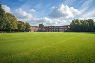 Obraz premium School Cricket Pitch on a Well-Maintained Grass Lawn