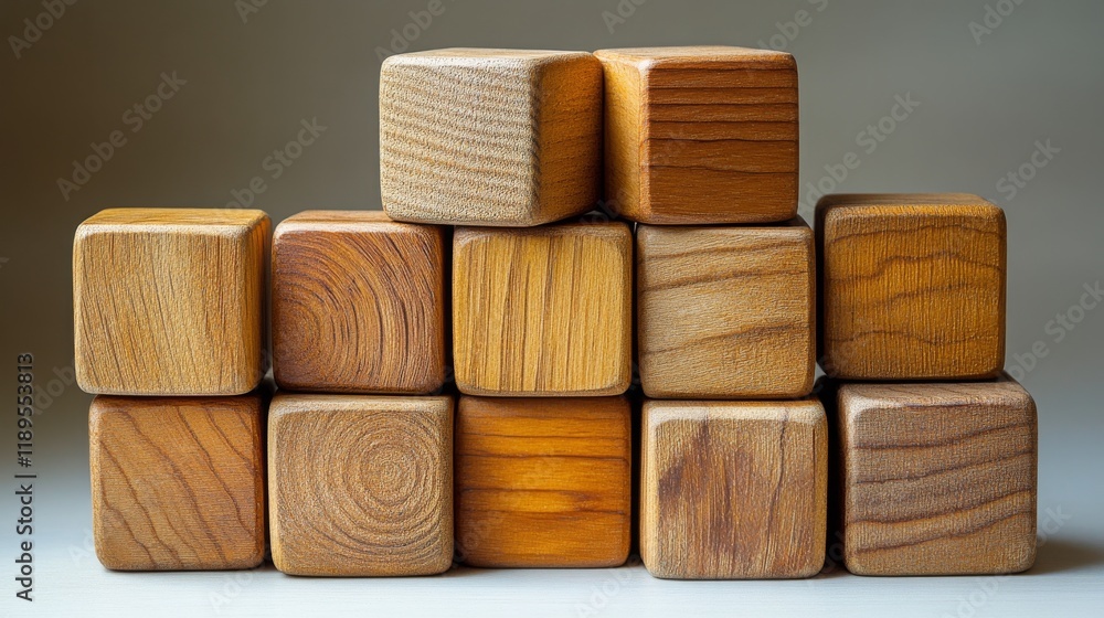 Poster wooden blocks arranged creatively on a light surface showcasing texture and shape