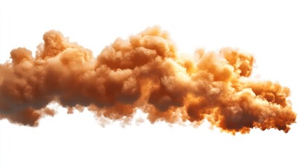 Orange smoke plume isolated on white background.