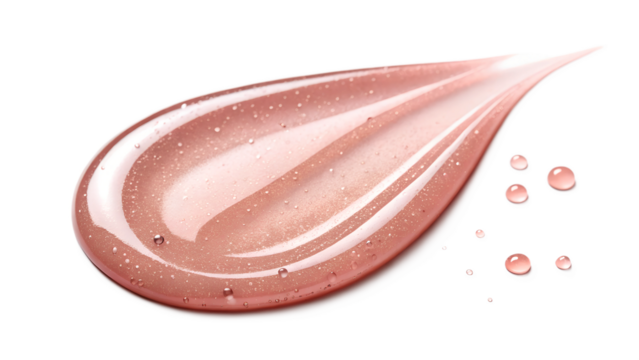 Lip gloss shaped like a drop on a transparent background: a smooth, shiny droplet symbolizing hydration and elegance, on a clean minimalist background emphasizes its luxurious texture.