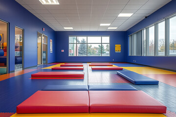 Vibrant Gymnastics Area with Padded Floor in Recreation Center