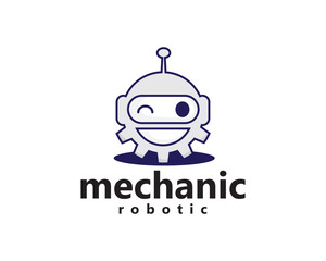 creative robot head and gear underneath, logo design