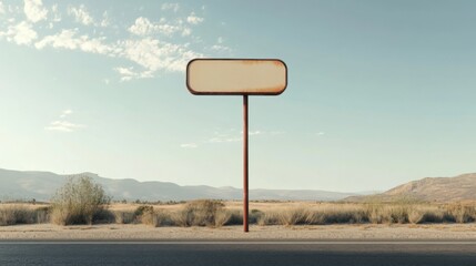 A solitary bus stop sign rises against a clear sky, surrounded by desert terrain. It symbolizes both waiting for transit and the enduring spirit of community, especially in Black History Month