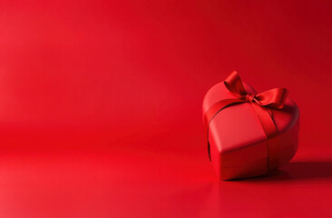 Red Gift Box with Red Bow and Red Ribbon on Red Background concept for Valentine