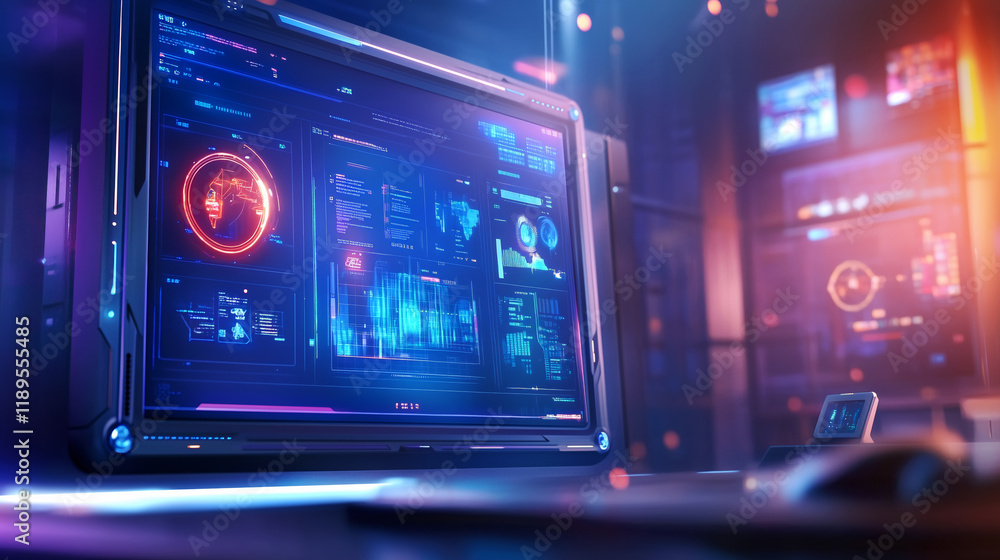Aufkleber high-tech digital workstation with advanced data analysis
