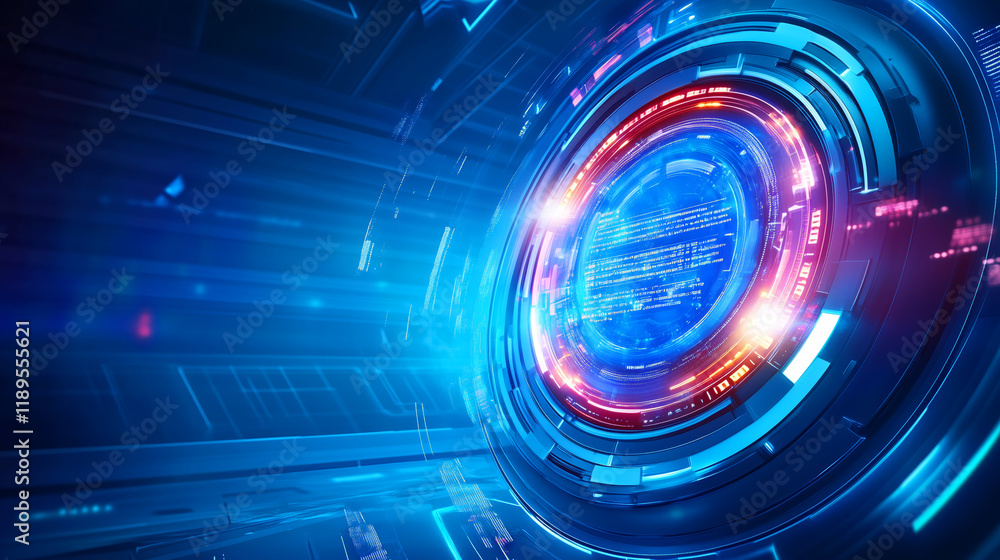 Poster futuristic digital interface design with glowing elements