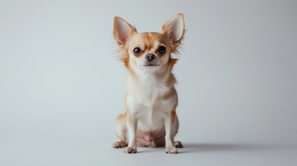 tan chihuahua dog sitting on a white background