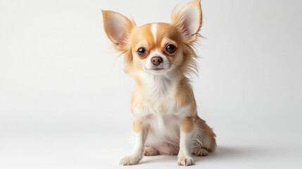 a chihuahua dog sits on a white background