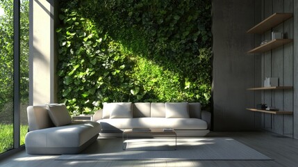 Modern Living Room with Lush Green Vertical Garden