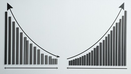 Two intersecting curve graphs, one rising and one falling, showing different axes