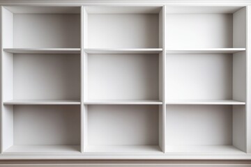 Fototapeta premium Minimalist Blank White Bookcase. Elegant Wooden Furniture Design for Modern Interiors