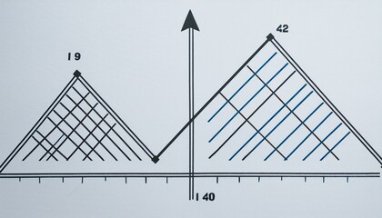Two intersecting curve graphs, one rising and one falling, showing different axes