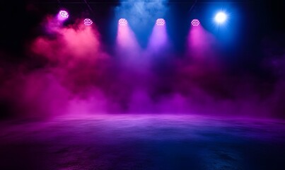 Illuminated Shadows A Dark Stage in Blue Purple and Pink Hues, Generative Ai