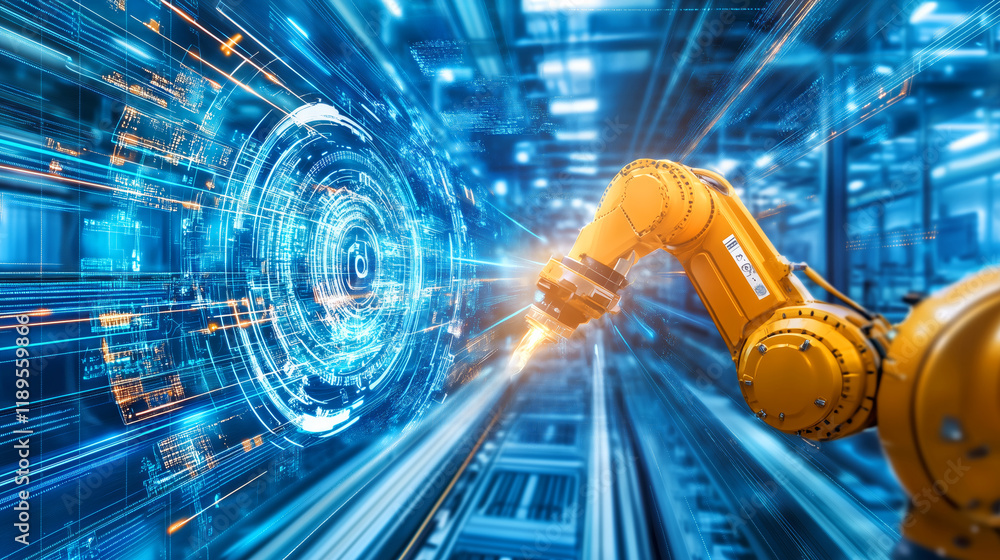 Poster modern robotic arm performing automated tasks in industry