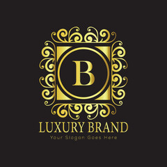 Letter Luxury brand logo design with a royal gold crown emblem and elegant typography